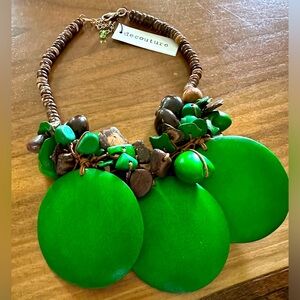 4/$25 BNWT DECOUTURE Statement wooden checker style necklace